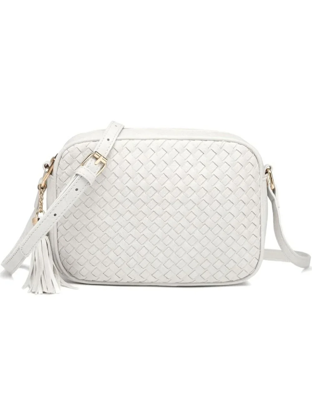 Women's White Woven Small Boho Purse Vegan Zipper Leather Crossbody Bag